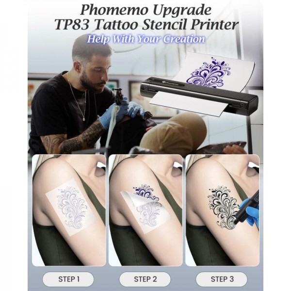 Phomemo TP83-BK Wireless Tattoo Stencil Printer With 10pcs Transfer Paper(Black)