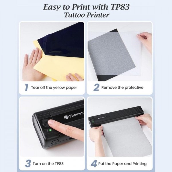 Phomemo TP83-BK Wireless Tattoo Stencil Printer With 10pcs Transfer Paper(Black)
