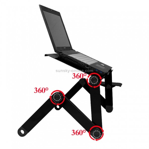 Portable 360 Degree Adjustable Foldable Aluminium Alloy Desk Stand with Cool Fans & Mouse Pad for Laptop / Notebook(Black)