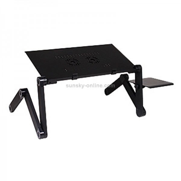 Portable 360 Degree Adjustable Foldable Aluminium Alloy Desk Stand with Double CPU Fans & Mouse Pad for Laptop / Notebook, Desk Size: 420mm x 260mm (Black)