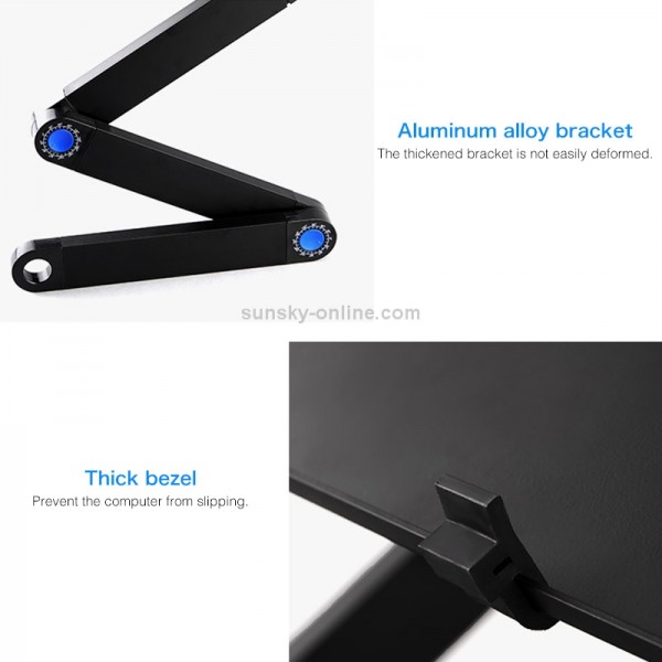 Portable 360 Degree Adjustable Foldable Aluminium Alloy Desk Stand with Double CPU Fans & Mouse Pad for Laptop / Notebook, Desk Size: 420mm x 260mm (Black)