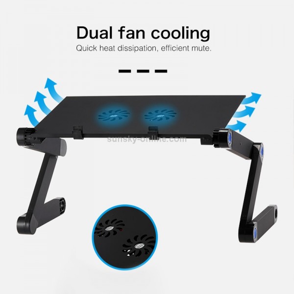 Portable 360 Degree Adjustable Foldable Aluminium Alloy Desk Stand with Double CPU Fans & Mouse Pad for Laptop / Notebook, Desk Size: 420mm x 260mm (Black)