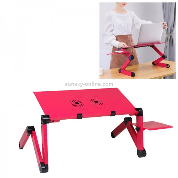 Portable 360 Degree Adjustable Foldable Aluminium Alloy Desk Stand with Double CPU Fans & Mouse Pad for Laptop / Notebook, Desk Size: 480mm x 260mm (Red)