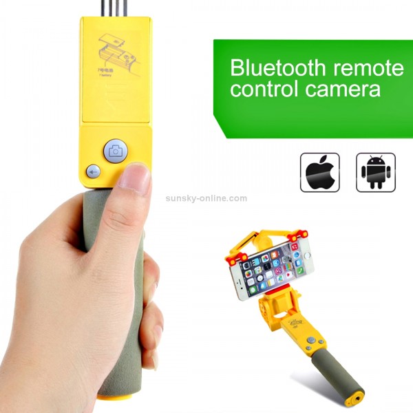 Portable 360 Degrees Smart Rotation Bluetooth Wireless Selfie Stick Monopod Folding Extendable Handheld Holder with Glass & Hand Strap Hole & Cloth Bag for iOS & Android Phone, Folded Length: 25cm, Max Extension Length: 90cm(Yellow)
