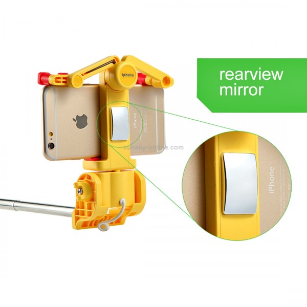 Portable 360 Degrees Smart Rotation Bluetooth Wireless Selfie Stick Monopod Folding Extendable Handheld Holder with Glass & Hand Strap Hole & Cloth Bag for iOS & Android Phone, Folded Length: 25cm, Max Extension Length: 90cm(Yellow)