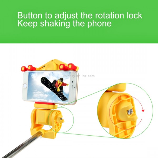 Portable 360 Degrees Smart Rotation Bluetooth Wireless Selfie Stick Monopod Folding Extendable Handheld Holder with Glass & Hand Strap Hole & Cloth Bag for iOS & Android Phone, Folded Length: 25cm, Max Extension Length: 90cm(Yellow)