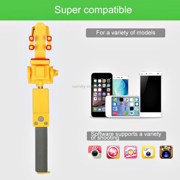 Portable 360 Degrees Smart Rotation Bluetooth Wireless Selfie Stick Monopod Folding Extendable Handheld Holder with Glass & Hand Strap Hole & Cloth Bag for iOS & Android Phone, Folded Length: 25cm, Max Extension Length: 90cm(Yellow)