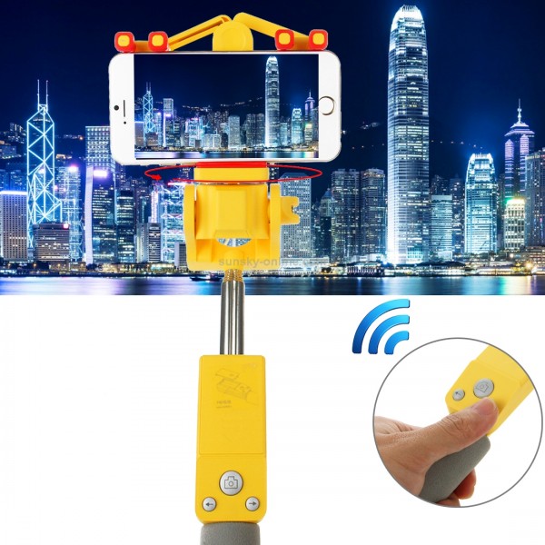 Portable 360 Degrees Smart Rotation Bluetooth Wireless Selfie Stick Monopod Folding Extendable Handheld Holder with Glass & Hand Strap Hole & Cloth Bag for iOS & Android Phone, Folded Length: 25cm, Max Extension Length: 90cm(Yellow)