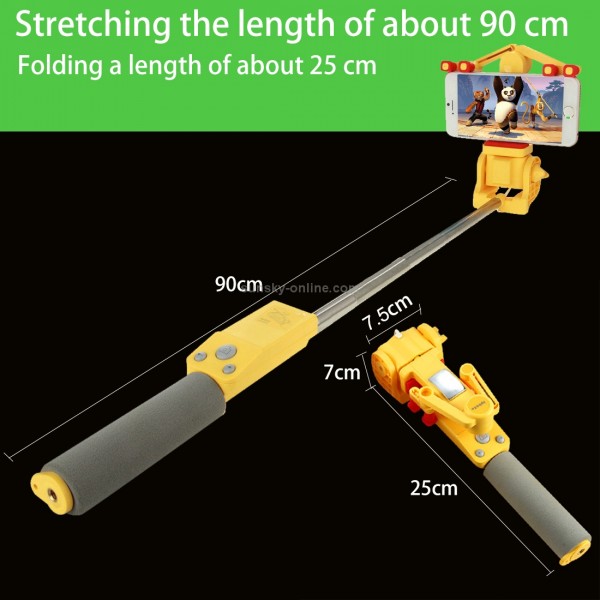 Portable 360 Degrees Smart Rotation Bluetooth Wireless Selfie Stick Monopod Folding Extendable Handheld Holder with Glass & Hand Strap Hole & Cloth Bag for iOS & Android Phone, Folded Length: 25cm, Max Extension Length: 90cm(Yellow)