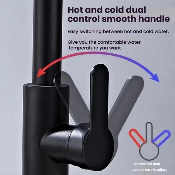 Pull-Out 4 Modes Waterfall Kitchen Faucet Hot/Cold Water Mixer Tap With Base(Black)