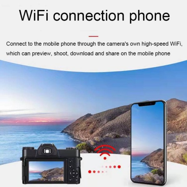 R10 4K HD 75MP Retro Mirrorless Camera 16x Zoom WiFi Digital Camera With 3-Inch Flip Screen 64G