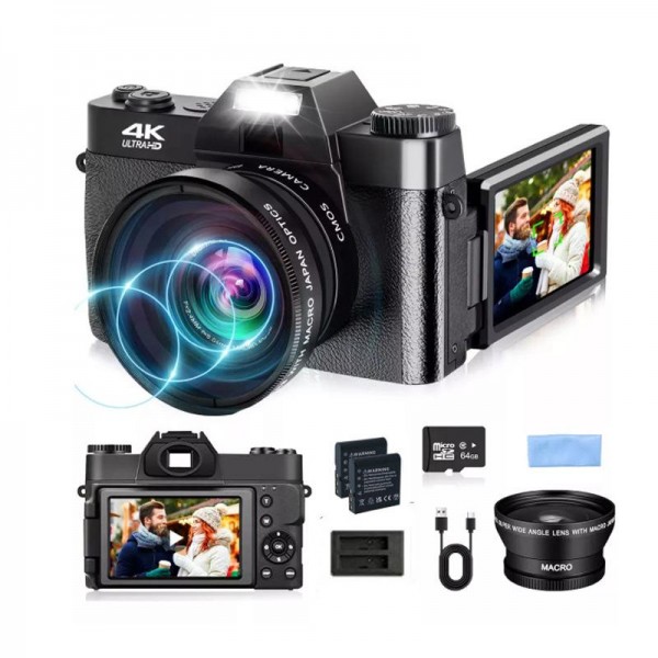 R10 4K HD 75MP Retro Mirrorless Camera 16x Zoom WiFi Digital Camera With 3-Inch Flip Screen 64G