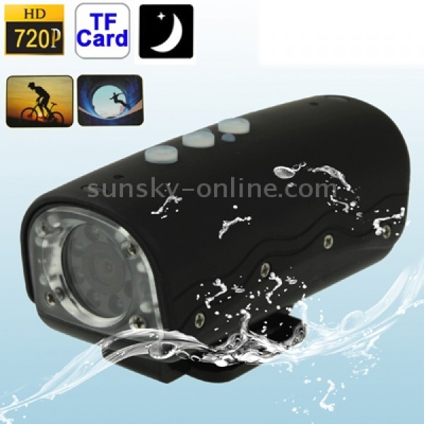 RD32 HD 720P Waterproof Mini DV Sport Camera with 8 White LED Lights, 5.0 Mega Pixels, Support TF Card / AV Output, 120 Degree Viewing Angle(Black)
