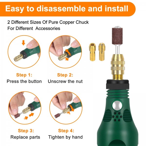 Rechargeable Electric Grinding Pen Kit 3-Speed Adjustable Cordless Engraver with LED Indicator(Black)