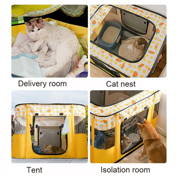 Rectangular Foldable Pet Fence Dog and Cat Litter Pet Delivery Room L(Yellow Carrot)