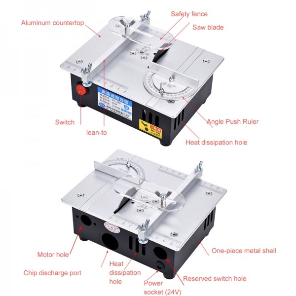 S3  96W Liftable Table Mini Table Saw Aluminum Cutting Machine,Spec: Silver Standard(US Plug)