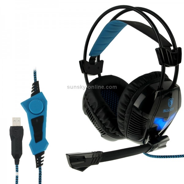 SADES A30s USB Plug Deep Bass Glittering Gaming Headset with Remote and Adjustable Mic for Computer, Cable Length: Appr. 2.2m(Black)