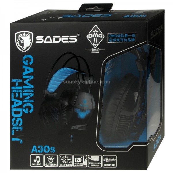 SADES A30s USB Plug Deep Bass Glittering Gaming Headset with Remote and Adjustable Mic for Computer, Cable Length: Appr. 2.2m(Black)
