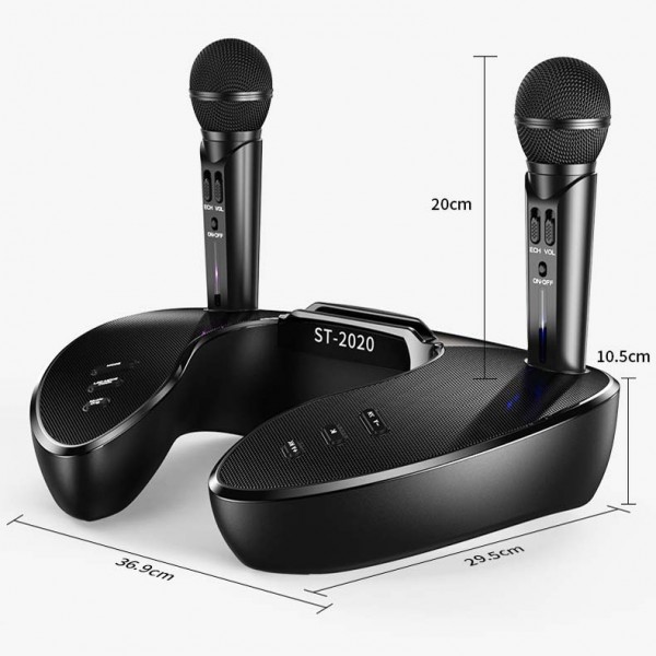 SDRD ST2020 Outdoor Portable Family KTV Live Singing Wireless Bluetooth Speaker Dual Microphone(Black)