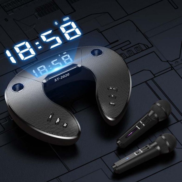 SDRD ST2020 Outdoor Portable Family KTV Live Singing Wireless Bluetooth Speaker Dual Microphone(Black)