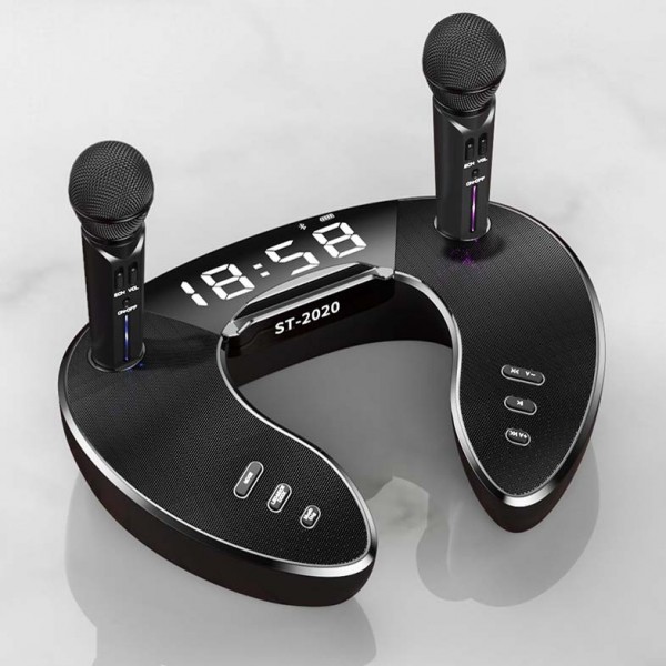 SDRD ST2020 Outdoor Portable Family KTV Live Singing Wireless Bluetooth Speaker Dual Microphone(Black)