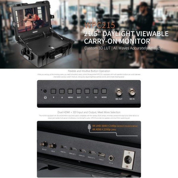 SEETEC WPC215 21.5 inch 1000nit High Bright Portable Carry-on Director Monitor Full HD 1920x1080 Monitor (EU Plug)