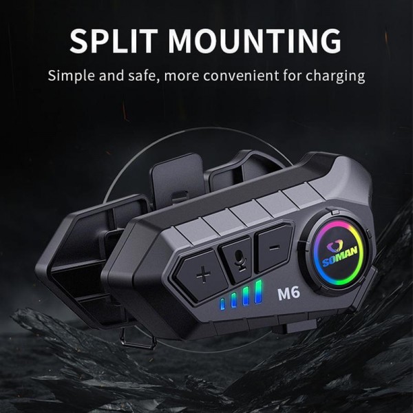 SOMAN Motorcycle Helmet Bluetooth Headset Stereo Voice Microphone, Style:M6-Hard Mic