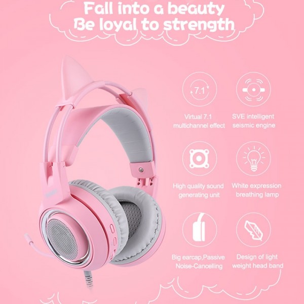 SOMIC G951PINK Head-mounted 7.1 Channel Anchor E-Sports Game Headset Wheat(Pink)