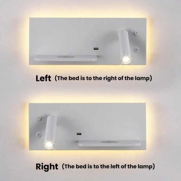 Simple Bedroom Bedside LED Wall Lamp Hotel Room USB Reading Light, Size: Wireless Charger Right(Matt White)