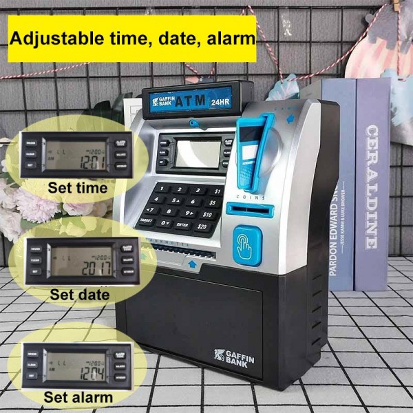 Simulated ATM Automatic Teller Machine Smart Password Card Swipe Children Piggy Bank(Black)