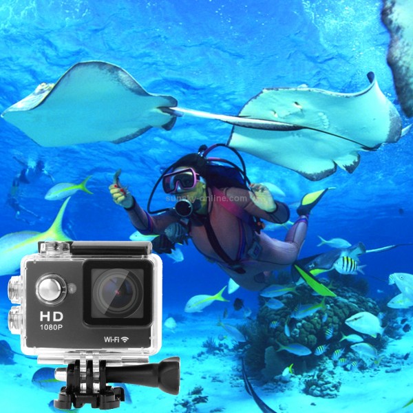 Sports Cam Full HD 1080P H.264 1.5 inch LCD WiFi Edition Sports Camera with 170-degree Wide-angle Lens, Support 30m Waterproof(Black)
