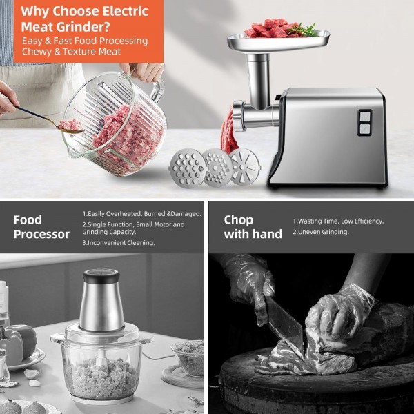 Stainless Steel Electric Meat Grinder Sausage Stuffer Home Use Mincer Machine(EU Plug)