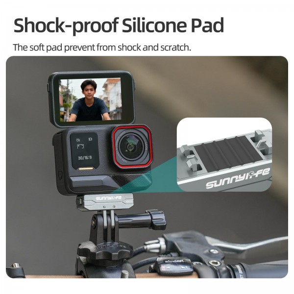 Sunnylife Metal Magnetic Quick Release Adapter Mount Action Camera Foldable Cam Stand 1/4 Adapter for Insta360 X5 / Ace / Ace Pro 2 / 1 (Silver)