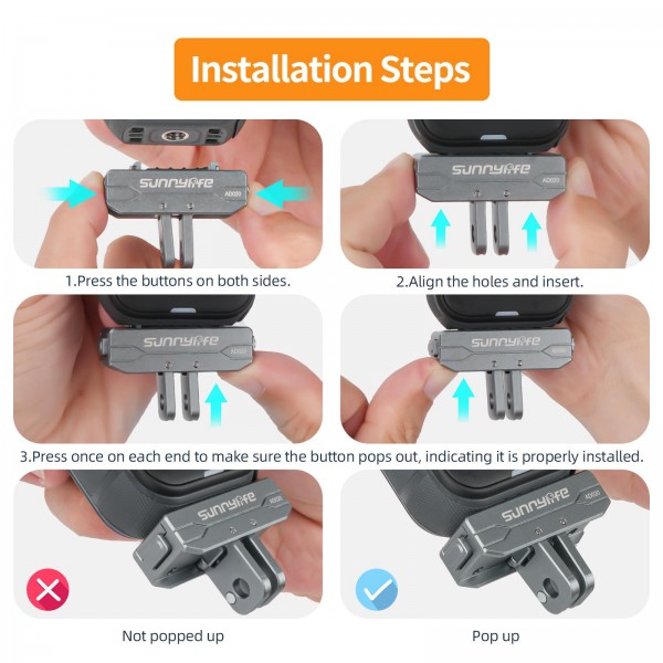 Sunnylife Metal Magnetic Quick Release Adapter Mount Action Camera Foldable Cam Stand 1/4 Adapter for Insta360 X5 / Ace / Ace Pro 2 / 1 (Silver)