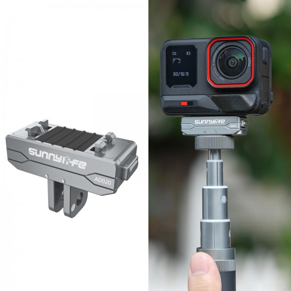 Sunnylife Metal Magnetic Quick Release Adapter Mount Action Camera Foldable Cam Stand 1/4 Adapter for Insta360 X5 / Ace / Ace Pro 2 / 1 (Silver)