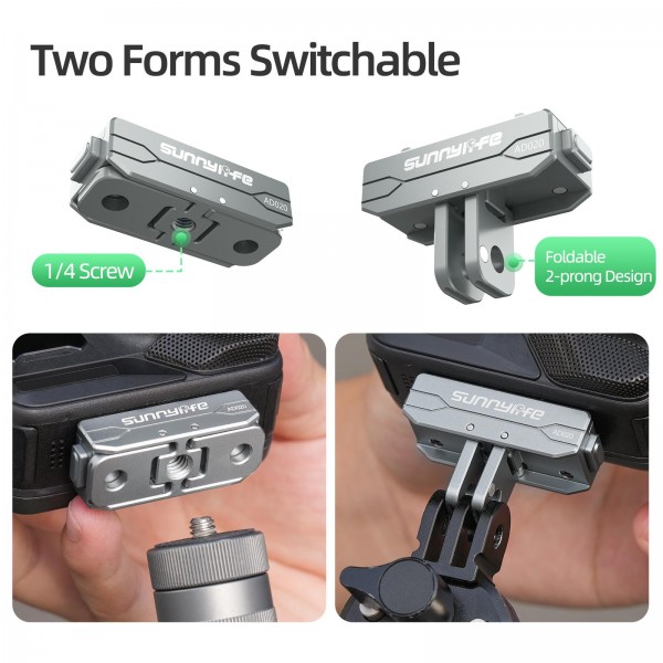 Sunnylife Metal Magnetic Quick Release Adapter Mount Action Camera Foldable Cam Stand 1/4 Adapter for Insta360 X5 / Ace / Ace Pro 2 / 1 (Silver)