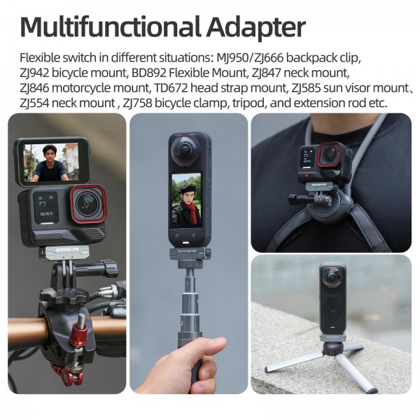 Sunnylife Metal Magnetic Quick Release Adapter Mount Action Camera Foldable Cam Stand 1/4 Adapter for Insta360 X5 / Ace / Ace Pro 2 / 1 (Silver)