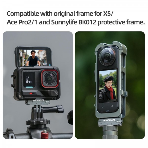 Sunnylife Metal Magnetic Quick Release Adapter Mount Action Camera Foldable Cam Stand 1/4 Adapter for Insta360 X5 / Ace / Ace Pro 2 / 1 (Silver)