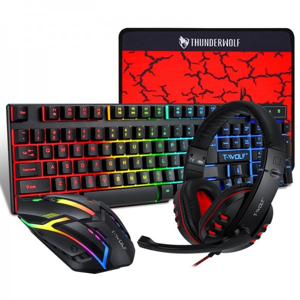 T-WOLF TF-800 4 in 1 Gaming Luminous Keyboard Mouse Headset Set(English Version)