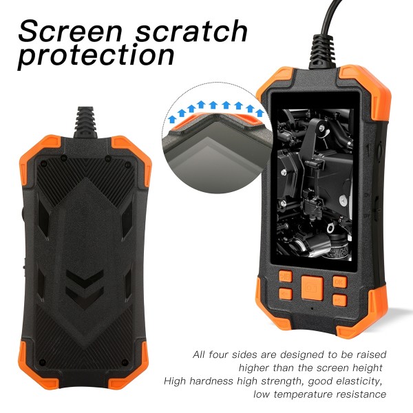 T20 4.3 inch IPS Screen 7.9mm Triple Camera IP67 Waterproof Hard Cable Digital Endoscope, Length:1m(Black Orange)