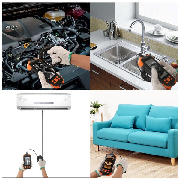 T20 4.3 inch IPS Screen 7.9mm Triple Camera IP67 Waterproof Hard Cable Digital Endoscope, Length:1m(Black Orange)