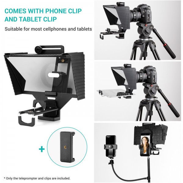 TC3 Wide-angle Large Screen Mobile Portable Teleprompter with Remote Control
