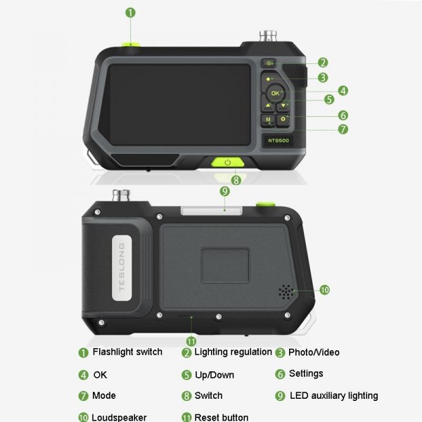 TESLONG NTS500 Industrial Pipeline Endoscope with 5 inch HD Screen, Model:7.6mm Single Lens / 1m