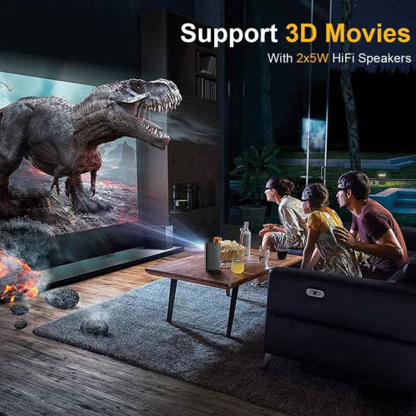 TOUMEI C900 Outdoor Portable Built-In Battery 4K HD Home Music Projector US Plug(Black)