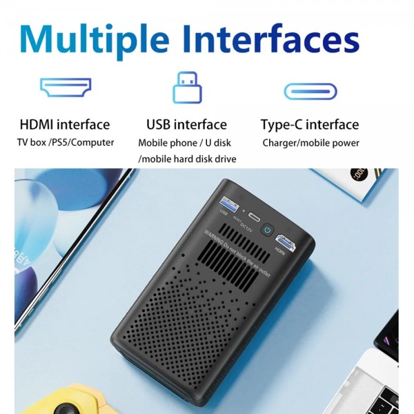 TOUMEI C900 Outdoor Portable Built-In Battery 4K HD Home Music Projector US Plug(Black)