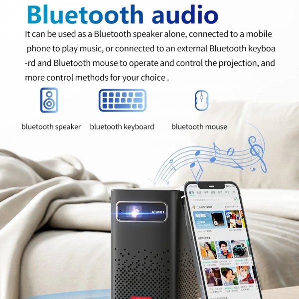 TOUMEI C900 Outdoor Portable Built-In Battery 4K HD Home Music Projector US Plug(Black)