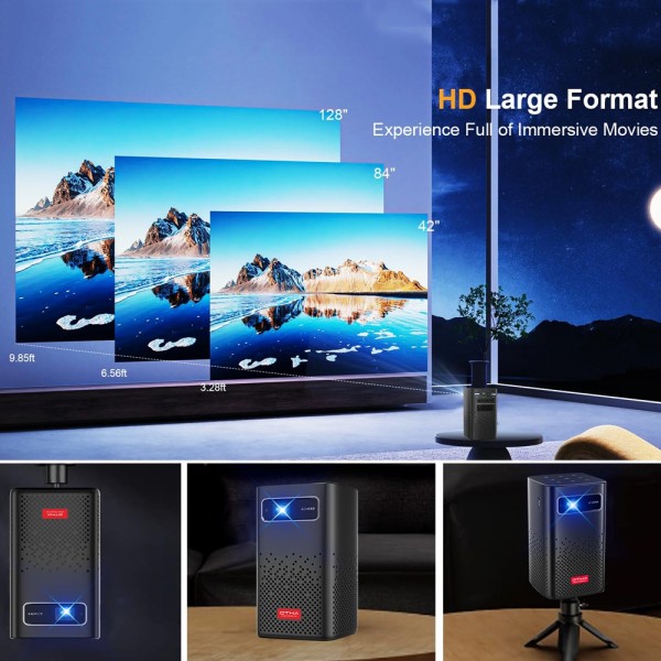 TOUMEI C900 Outdoor Portable Built-In Battery 4K HD Home Music Projector US Plug(Black)