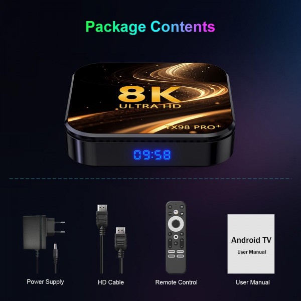 TX98 Pro+ 8K UHD Android 13 Smart TV Box with Remote Control, 2GB+16GB, RK3528 Quad-Core(EU Plug)