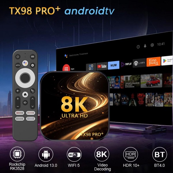 TX98 Pro+ 8K UHD Android 13 Smart TV Box with Remote Control, 2GB+16GB, RK3528 Quad-Core(EU Plug)
