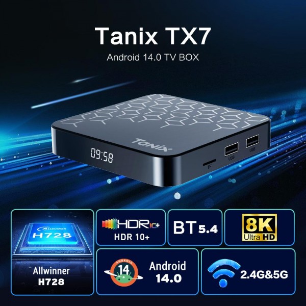 Tanix TX7 8K UHD Android 14 Smart TV Box with Remote Control, 2GB+16GB, Allwinner H728 Octa-Core(EU Plug)